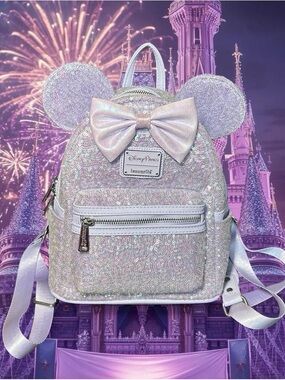Loungefly Iridescent Purple Disney Parkd Sequin Minnie Ear Mini Backpack